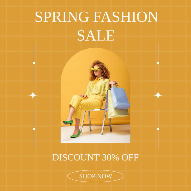 Fashion Spring Sale Announcement on Yellow Instagram AD Design Template