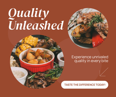 Offer of Quality Food with Tasty Potatoes and Chicken Facebook Design Template