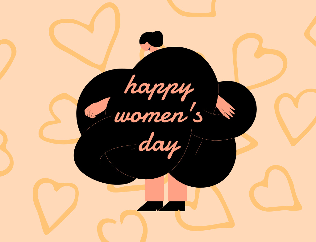 International Women's Empowerment Day Greeting With Hearts Thank You Card 5.5x4in Horizontal Design Template