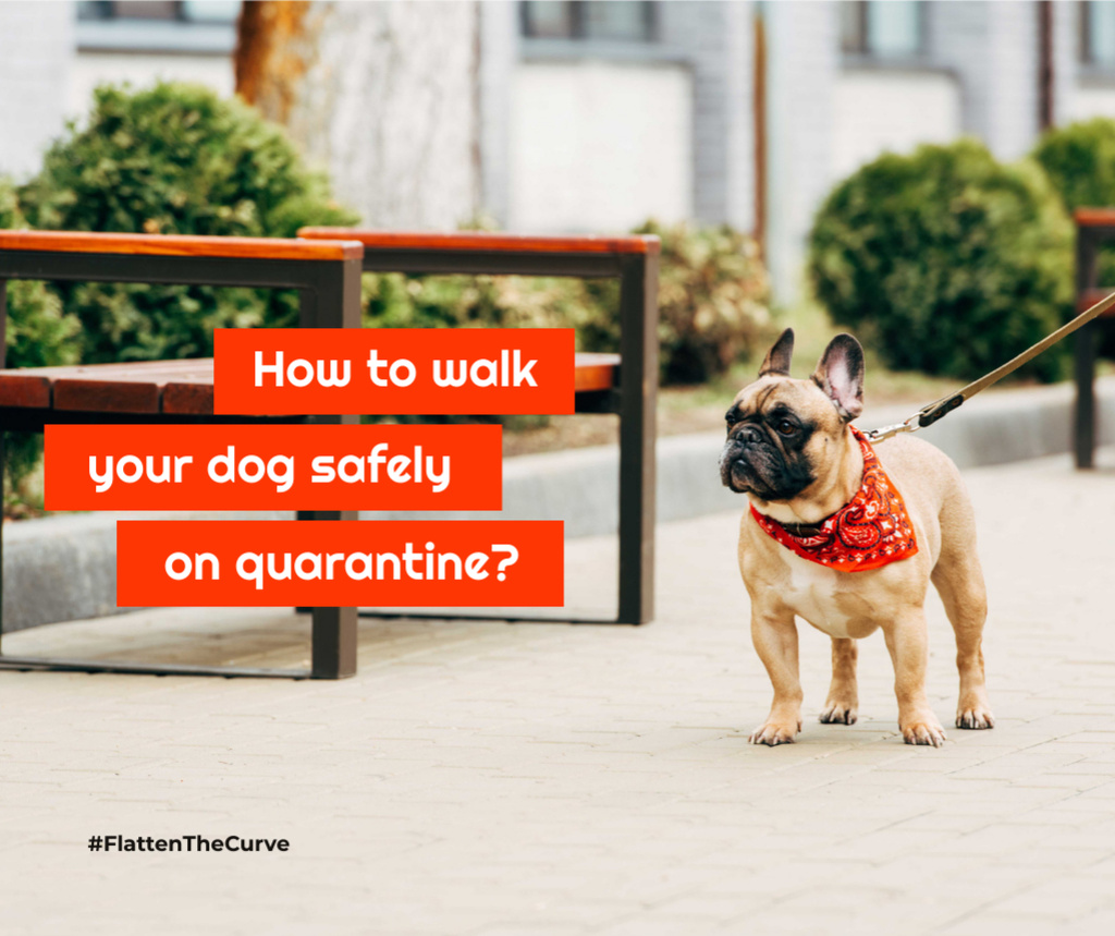 Plantilla de diseño de #FlattenTheCurve Walking with Dog during Quarantine Facebook 