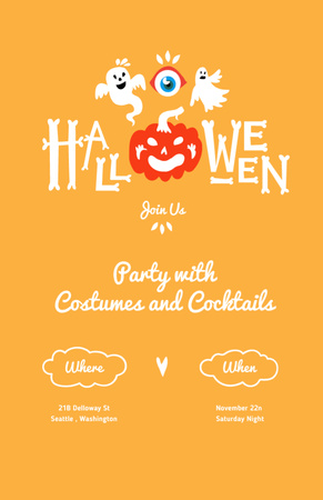 Template di design Annuncio della festa di Halloween con zucca e fantasmi in arancione Invitation 5.5x8.5in
