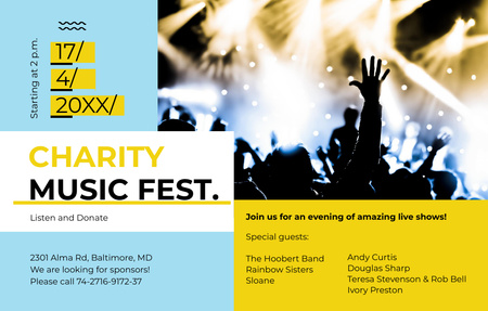 Charity Music Evening Fest Event Invitation 4.6x7.2in Horizontal Design Template