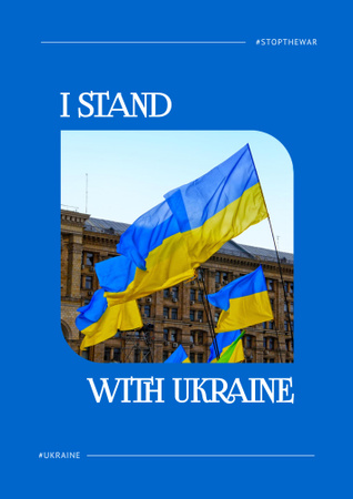 Phrase I Stand with Ukraine on Blue Background Poster B2 Design Template