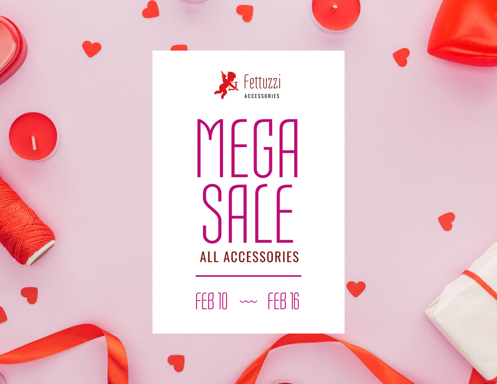 Mega Sale Offer of Accessories for Valentine's Day Flyer 8.5x11in Horizontal Modelo de Design
