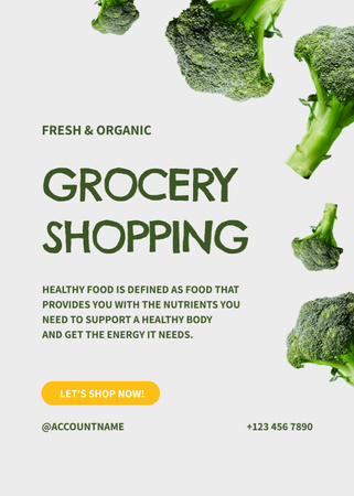Organic Food Shopping With Broccoli Flayer Design Template