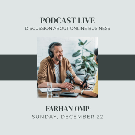 Podcast Announcement with Man in Studio Instagram Design Template
