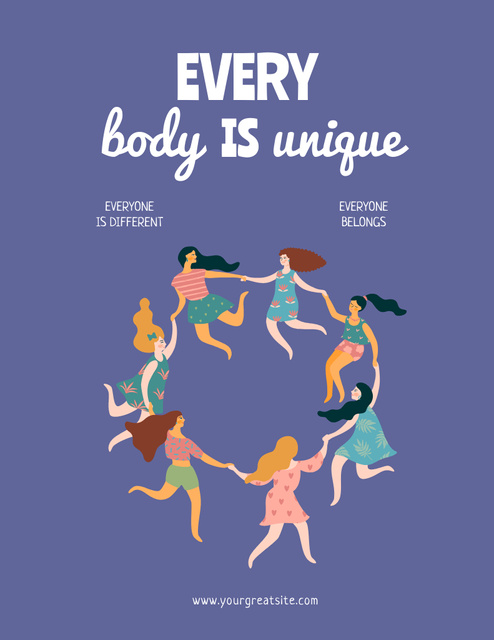 Body Positivity and Diversity Motivational Text Poster 8.5x11in Tasarım Şablonu