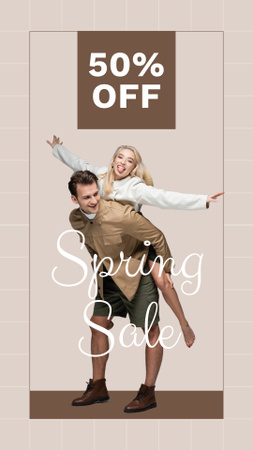 Fashion Spring Sale with Stylish Couple on Beige Instagram Story tervezősablon