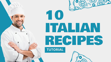 Designvorlage Liste italienischer Rezepte mit Chef in Weiß für Youtube Thumbnail
