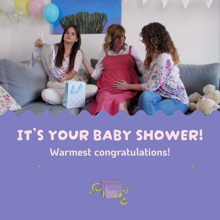 Designvorlage Herzlichen Glückwunsch zur Babyparty mit Geschenken und Luftballons für Animated Post