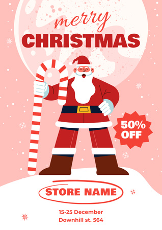 Plantilla de diseño de Cartoon Santa on Christmas Sale Offer Red Poster 