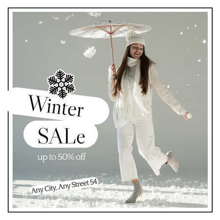 Nainen valkoisissa vaatteissa talveksi -myyntiilmoitus Instagram Design Template
