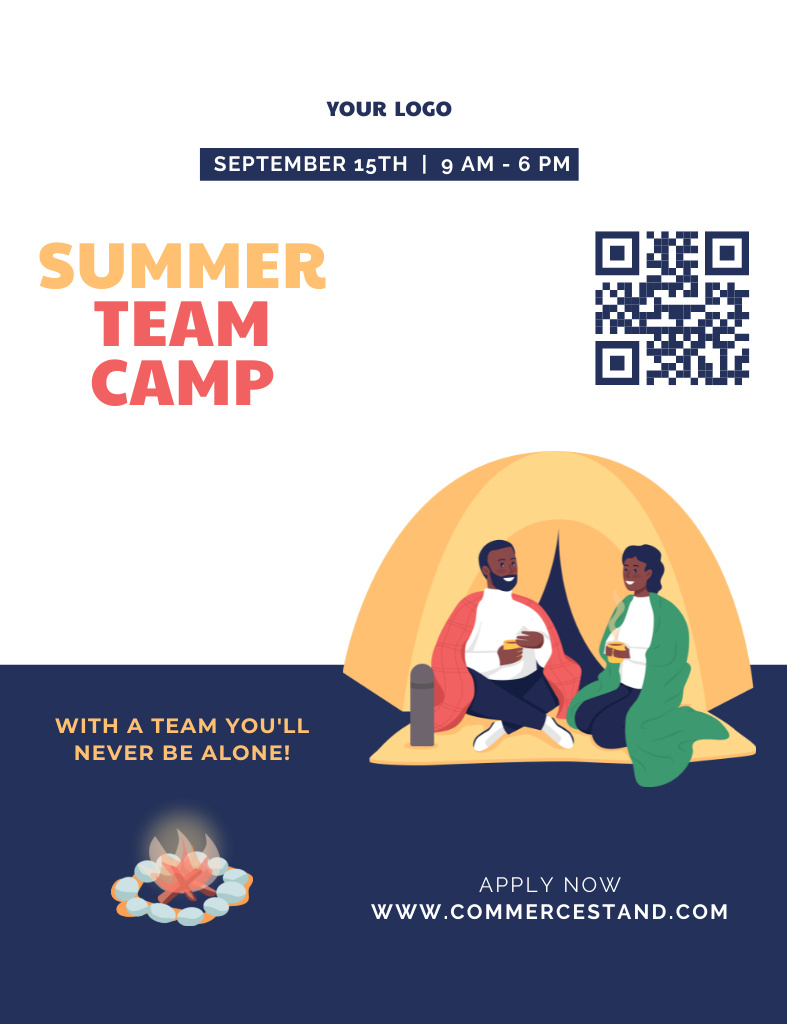 Summer Tourism in Team Camp Invitation 13.9x10.7cm Tasarım Şablonu