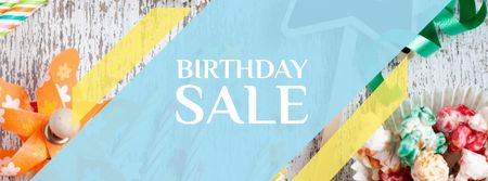 Ontwerpsjabloon van Facebook cover van Birthday Sale with Festive Candies