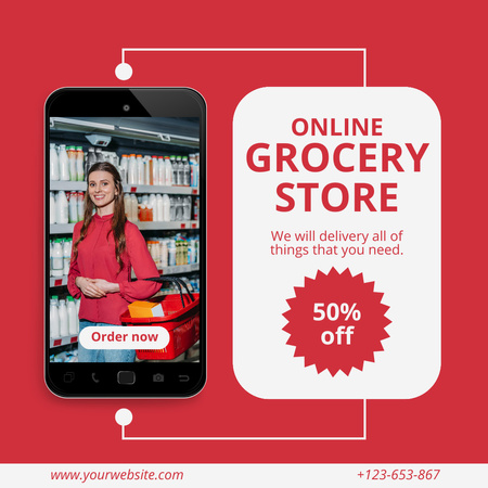 Designvorlage Online Shopping With Groceries And Delivery für Instagram