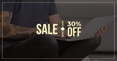 Gadgets Sale Offer with Man typing on Laptop Facebook AD Design Template