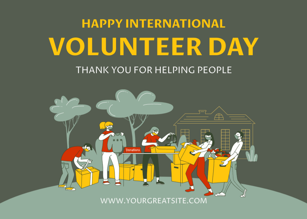 Lovely International Volunteer Day Greeting Postcard 5x7in Πρότυπο σχεδίασης