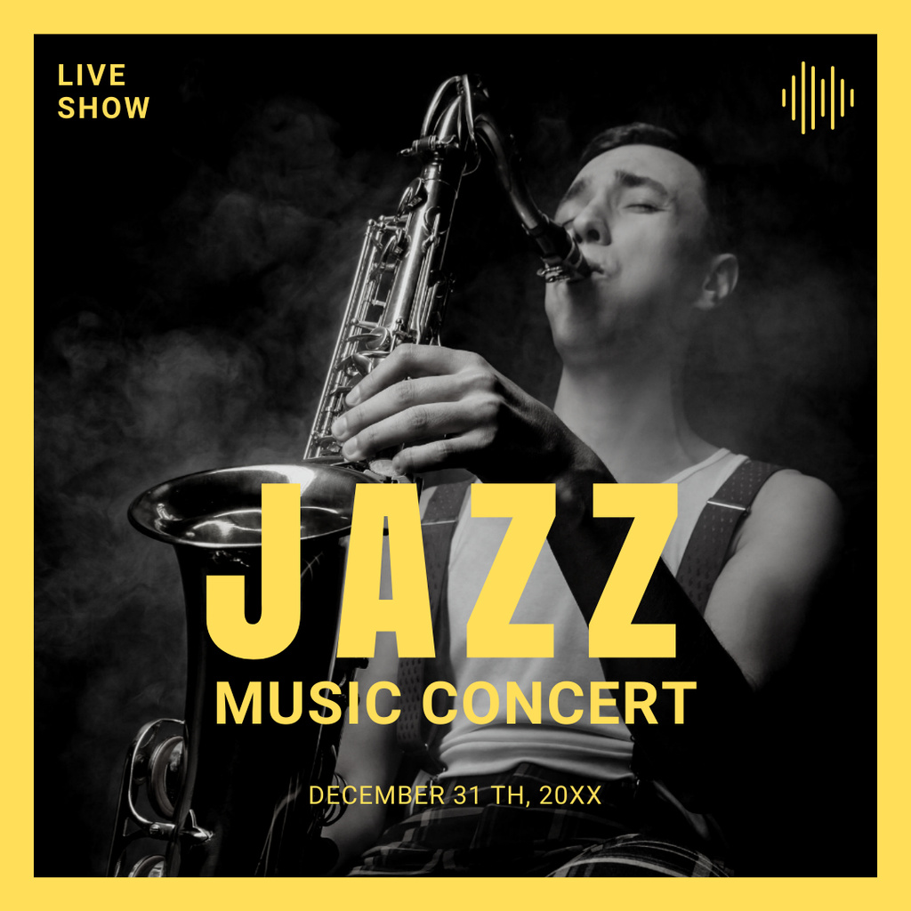 Music Concert Ad with Saxophonist Instagram Tasarım Şablonu