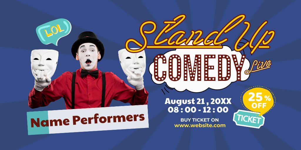 Offer Discounts on Tickets to Comedy Show Twitter tervezősablon
