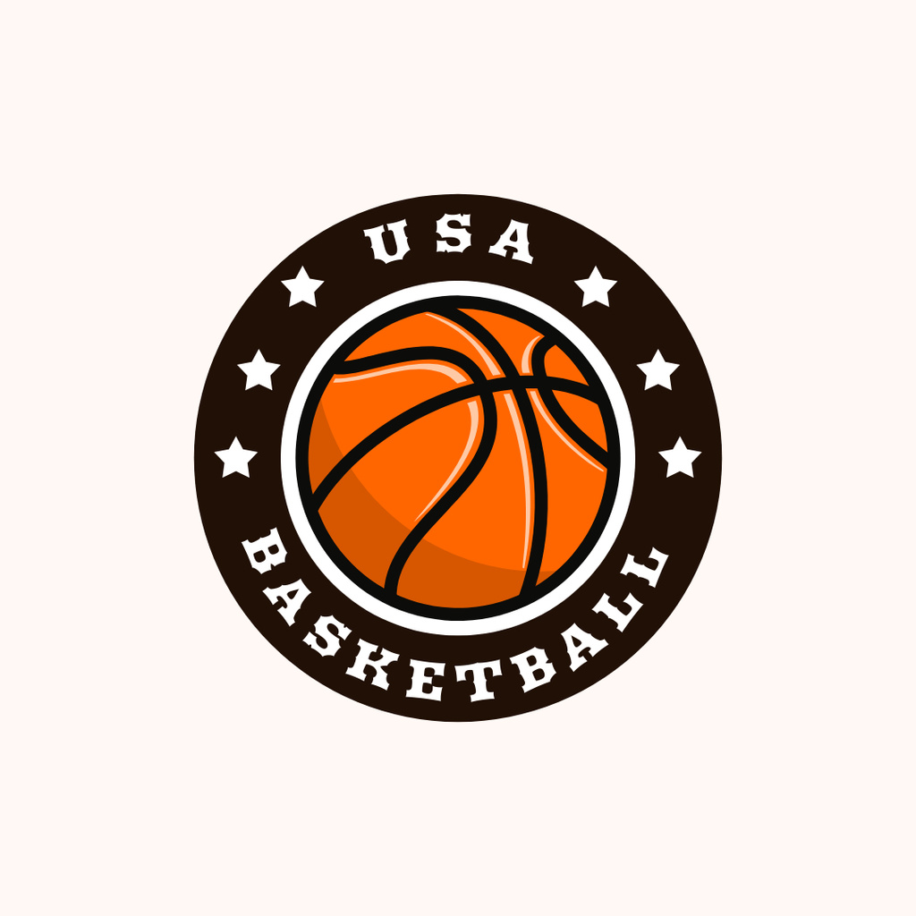 Basketball Emblem with Ball and Stars Logo 1080x1080px Tasarım Şablonu