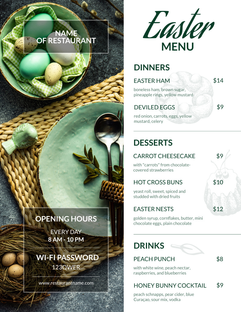 Easter Celebration in Restaurant Menu 8.5x11in – шаблон для дизайну