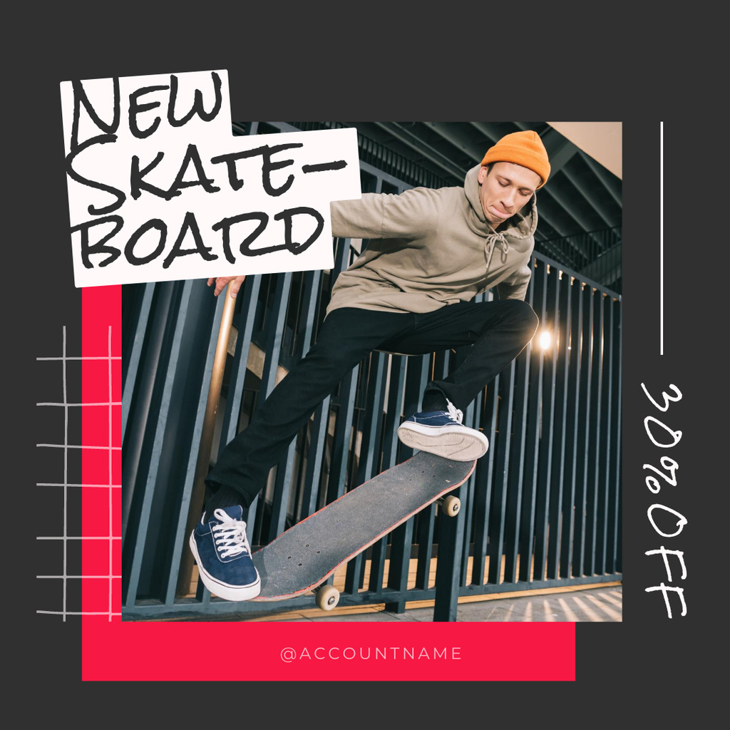 Designvorlage New Skateboard Discount Instagram Post für Instagram