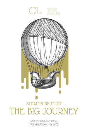 Steampunk eseményreklám vintage hőlégballonnal Flyer 4x6in tervezősablon