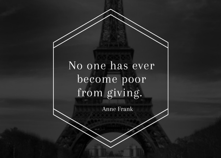 Charity Quote on Eiffel Tower view Postcard 5x7in Design Template