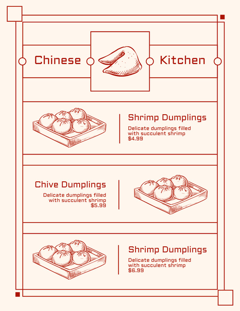 Designvorlage Offer Delicious Spicy Chinese Dishes für Menu 8.5x11in