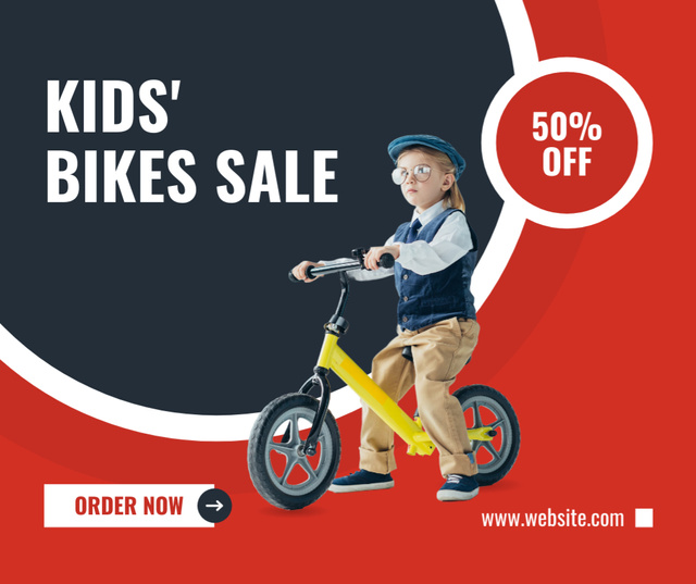 Kids' Bicycles Sale Ad on Red Facebook Modelo de Design
