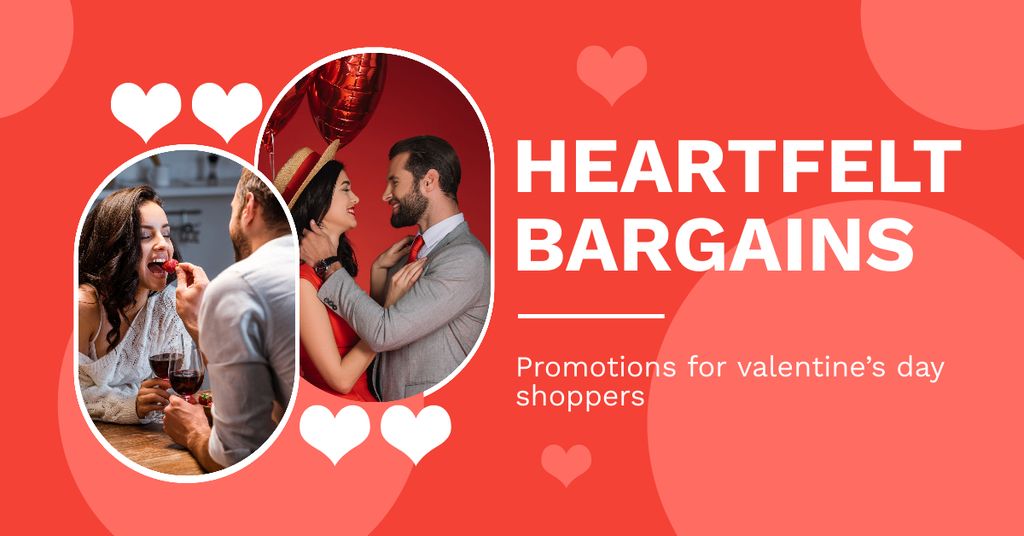 Ontwerpsjabloon van Facebook AD van Valentine's Day Heartfelt Bargains For Shoppers