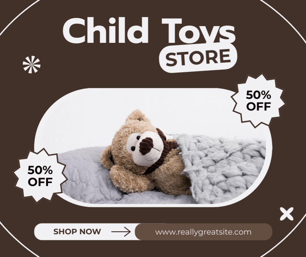 Ontwerpsjabloon van Facebook van Child Toys Store Offer on Brown