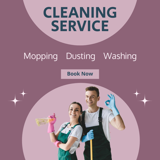 Cleaning Services Ad with Cleaners in Uniform Instagram AD Design Template