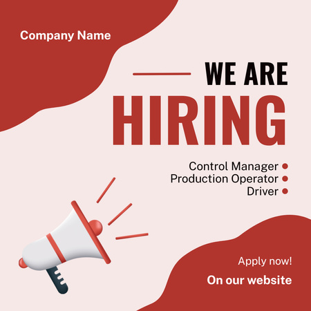 Announcement of Vacancies with Megaphone on Red Instagram Design Template
