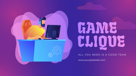 Эмблема игрового сообщества на фиолетовом градиенте Full HD video – шаблон для дизайна