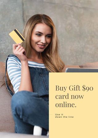 Gift Card Offer with Smiling Woman Poster Πρότυπο σχεδίασης