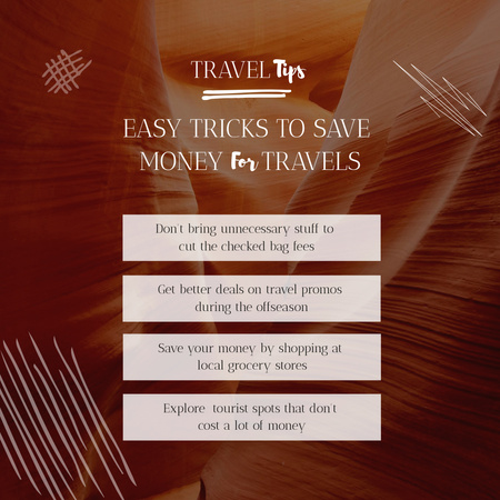 Designvorlage Reisetricks zum Sparen von Geld für Instagram