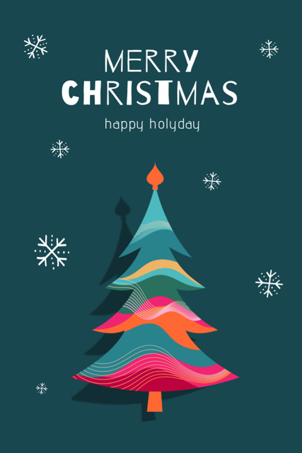 Christmas Cheers with Cute Multicolored Tree Postcard 4x6in Vertical Design Template