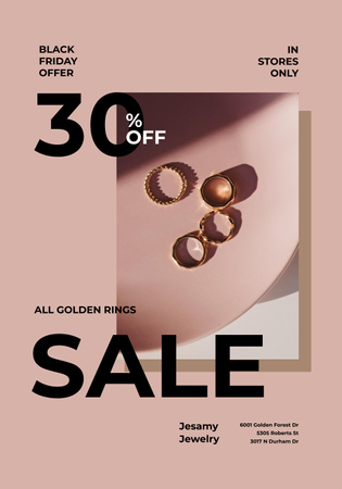 Jewelry Sale with Shiny Rings in Red Poster 28x40in Design Template