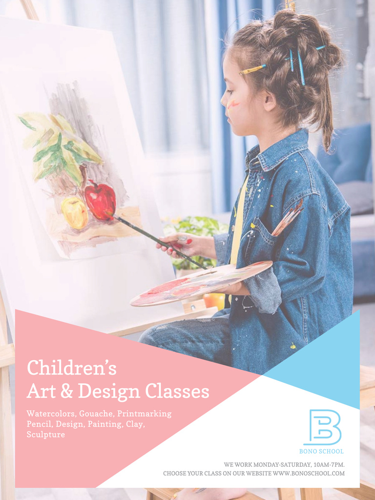 Art Classes Ad Child Painting by Easel Poster US Design Template