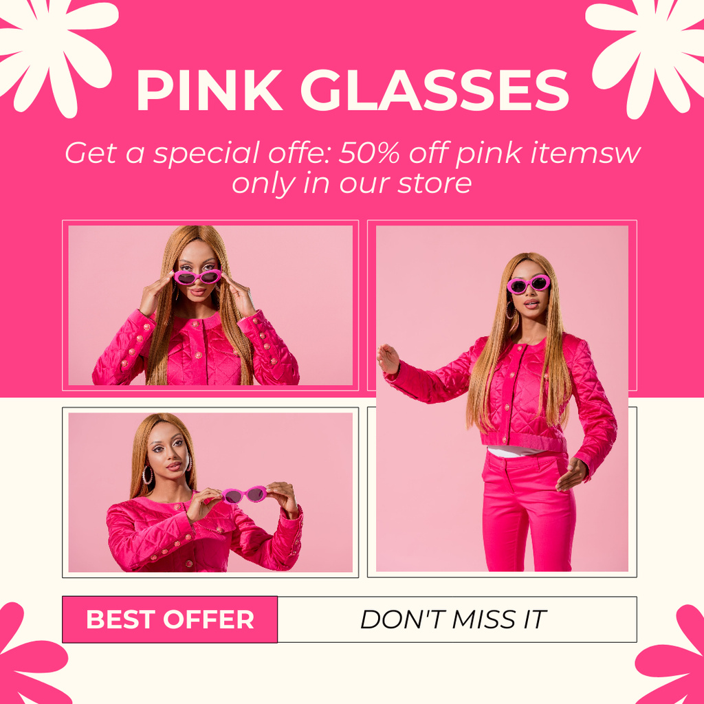 Designvorlage Trendy Pink Glasses Sale für Instagram