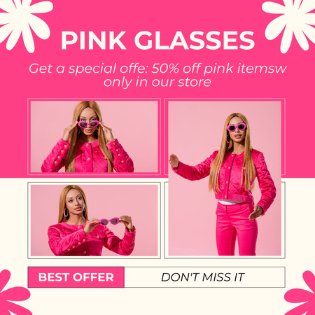 Platilla de diseño Trendy Pink Glasses Sale Instagram