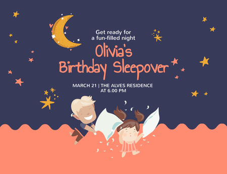Funny Olivia's Birthday Sleepover Invitation 13.9x10.7cm Horizontal Design Template