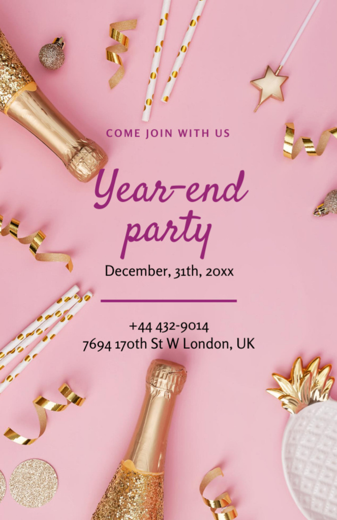 Ad of New Year Party With Golden Decor Invitation 5.5x8.5in Tasarım Şablonu
