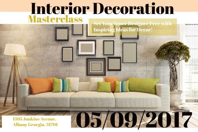 Interior decoration masterclass Announcement Gift Certificate Design Template