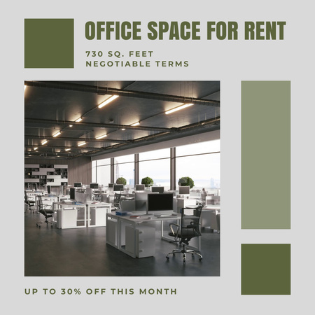 Comfortable Office Space For Rent With Discount Animated Post Design Template