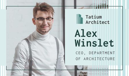Architect Contacts with Smiling Man in Office Business card Šablona návrhu