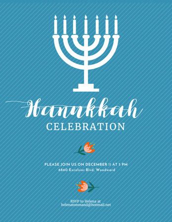 Hanukkah Celebration Invitation Menorah on Blue Flyer 8.5x11in Design Template