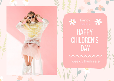 Children's Day Ad with Girl Postcard 5x7in Design Template