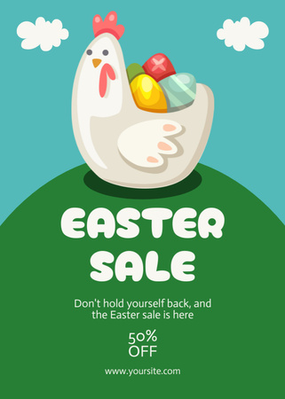 Platilla de diseño Easter Promotion with Chicken and Easter Eggs Flayer